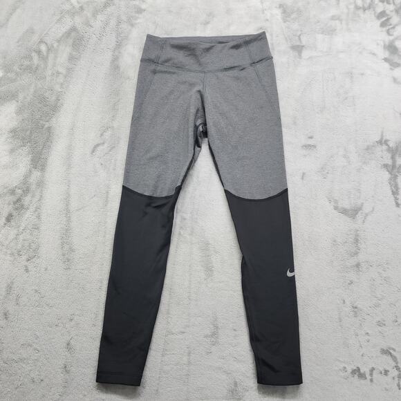 Nike Dri-Fit Leggings Womens S Black Gray Fast Warm Runway Fleece Lined Running - Picture 1 of 13